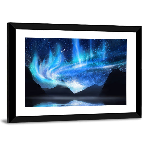 Aurora Borealis Over Mirrored Lake Canvas Wall Art