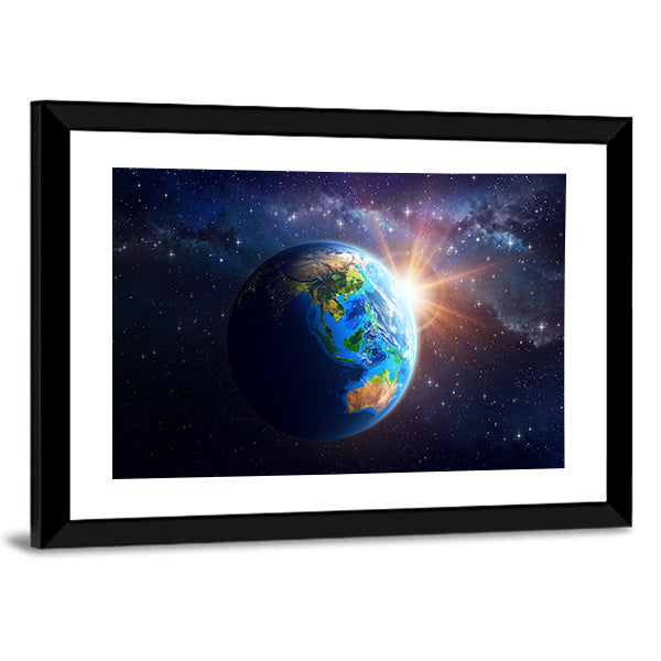 Illuminated Face of Earth in Space Canvas Wall Art