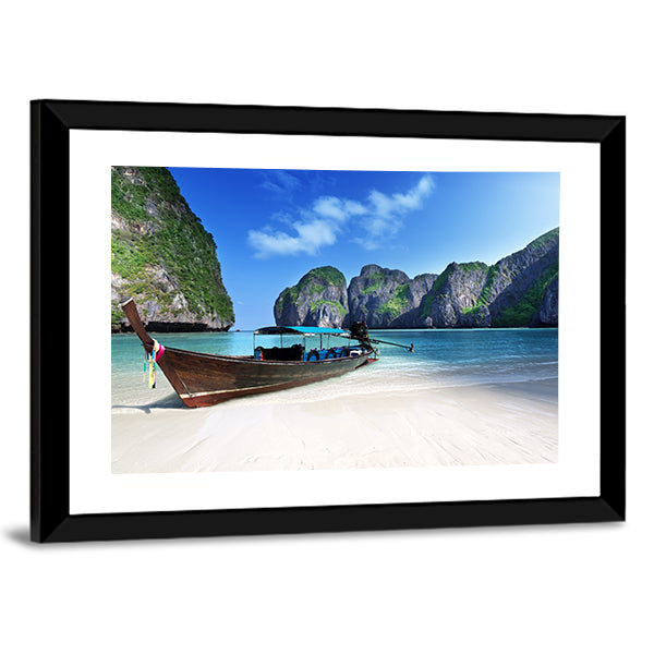 Longtail Boat at Maya Bay, Thailand Canvas Wall Art