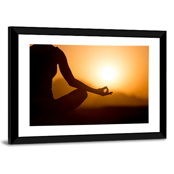 Young Women Meditating at Sunset Canvas Wall Art
