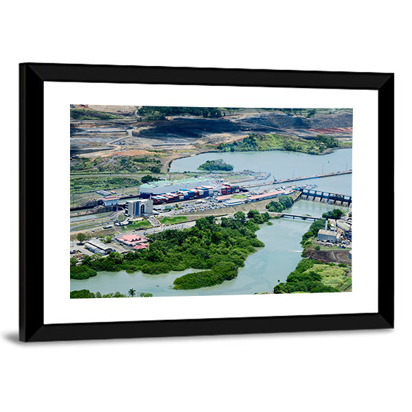 Cargo Ship at Panama Canal Locks Canvas Wall Art
