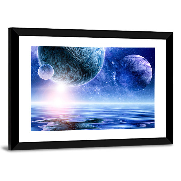 Deep Blue Space with Giant Planet Canvas Wall Art