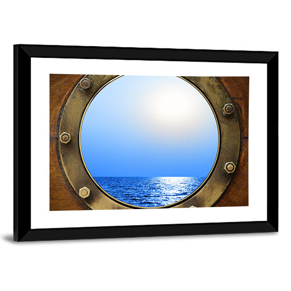Boat Porthole With Ocean Canvas Wall Art-1 Piece-Framed Print-20" x 16"-Tiaracle