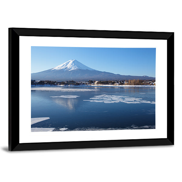 Mount Fuji Over Frozen Lake Canvas Wall Art