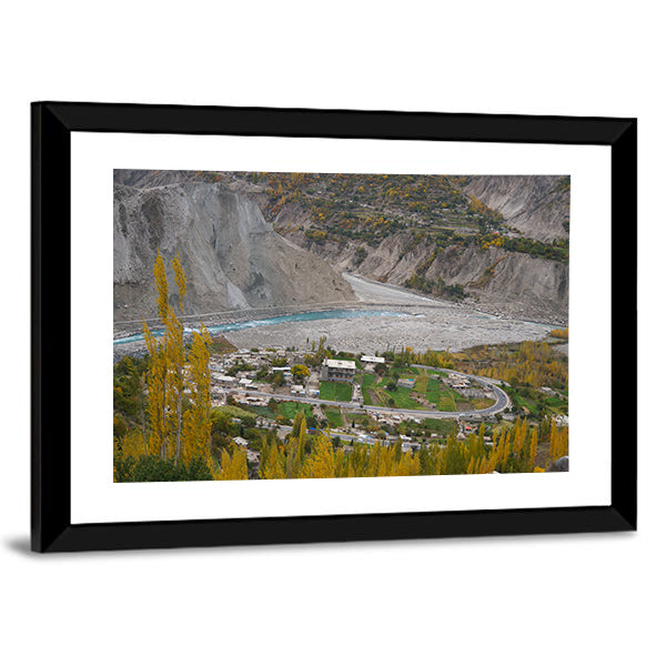 Hunza Valley Autumn River Landscape Canvas Wall Art