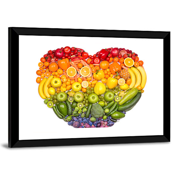 Heart Of Fruits And Vegetables Canvas Wall Art-1 Piece-Framed Print-30" x 20"-Tiaracle