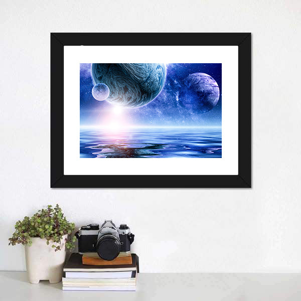 Deep Blue Space with Giant Planet Canvas Wall Art