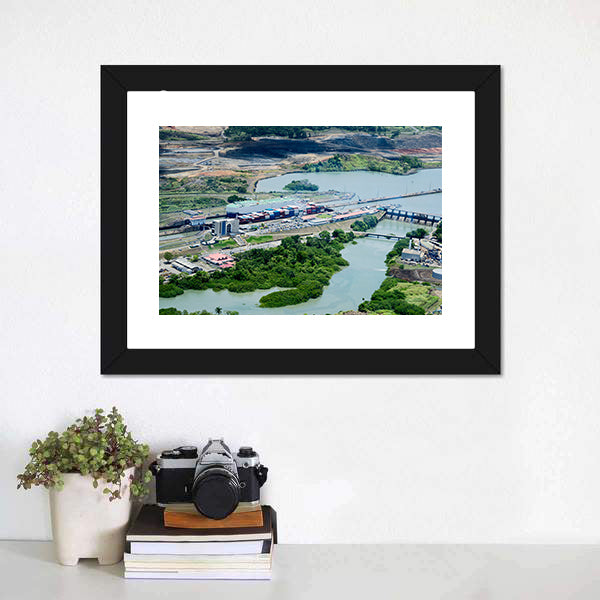 Cargo Ship at Panama Canal Locks Canvas Wall Art
