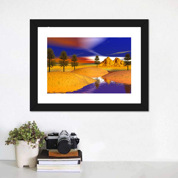Otherworldly Fire Trees Over Mountains Canvas Wall Art