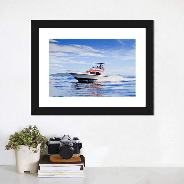 Motorboat In Ocean Canvas Wall Art-5 Horizontal-Gallery Wrap-22" x 12"-Tiaracle