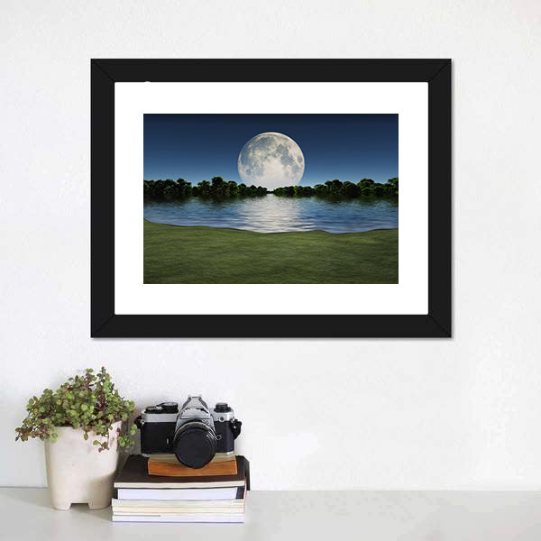 Moon Rise Over Lake Canvas Wall Art-5 Horizontal-Gallery Wrap-22" x 12"-Tiaracle