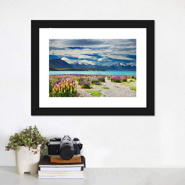 Lake Tekapo with Lupine Path and Mountains Canvas Wall Art