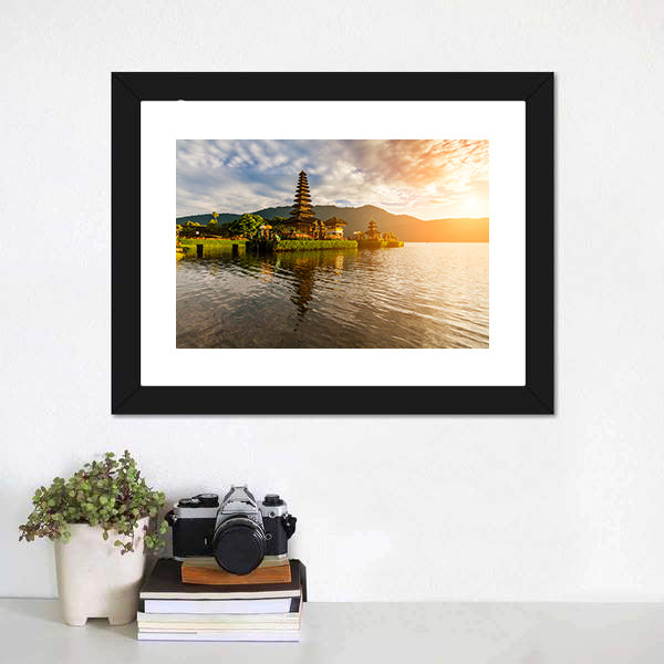 Hindu Temple On Bratan Lake Canvas Wall Art-5 Horizontal-Gallery Wrap-22" x 12"-Tiaracle
