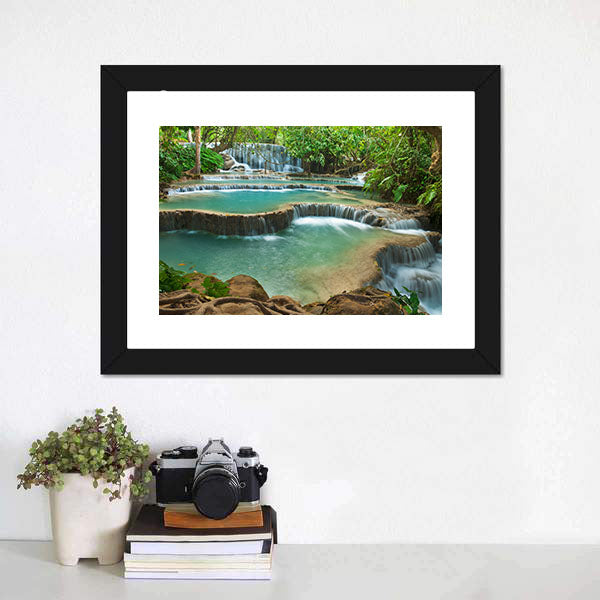 Kuang Si Waterfall Canvas Wall Art-5 Horizontal-Gallery Wrap-22" x 12"-Tiaracle