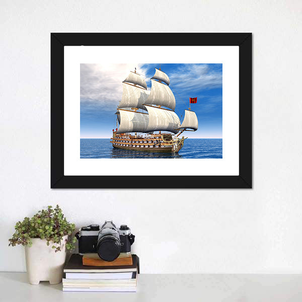 French Sailing Ship Canvas Wall Art-5 Horizontal-Gallery Wrap-22" x 12"-Tiaracle