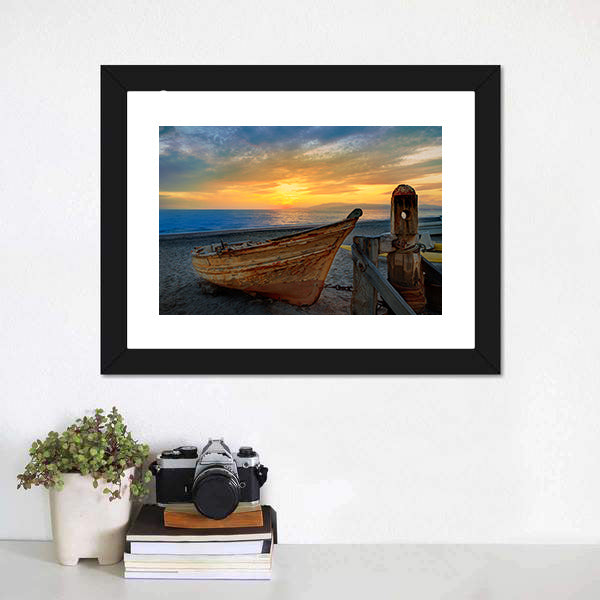 Boat In San Miguel Beach Canvas Wall Art-3 Horizontal-Gallery Wrap-25" x 16"-Tiaracle