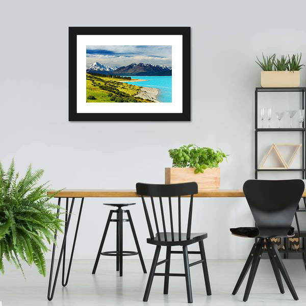 Mount Cook And Pukaki Lake Canvas Wall Art-5 Horizontal-Gallery Wrap-22" x 12"-Tiaracle