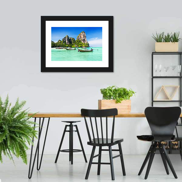 Longtale Boats At Beach Thailand Canvas Wall Art-5 Horizontal-Gallery Wrap-22" x 12"-Tiaracle