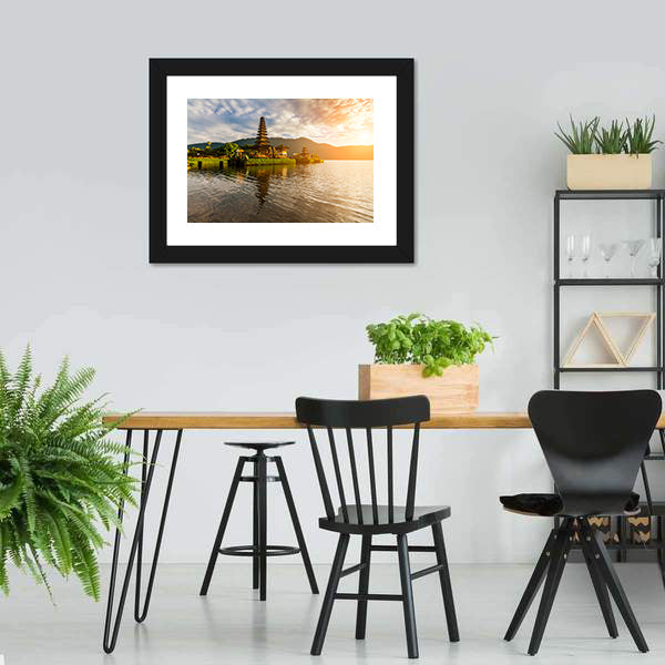 Hindu Temple On Bratan Lake Canvas Wall Art-5 Horizontal-Gallery Wrap-22" x 12"-Tiaracle