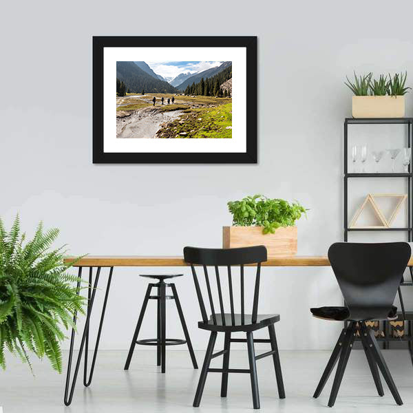 Hikers Climbing On The Tein Shan Mountains Canvas Wall Art-5 Horizontal-Gallery Wrap-22" x 12"-Tiaracle