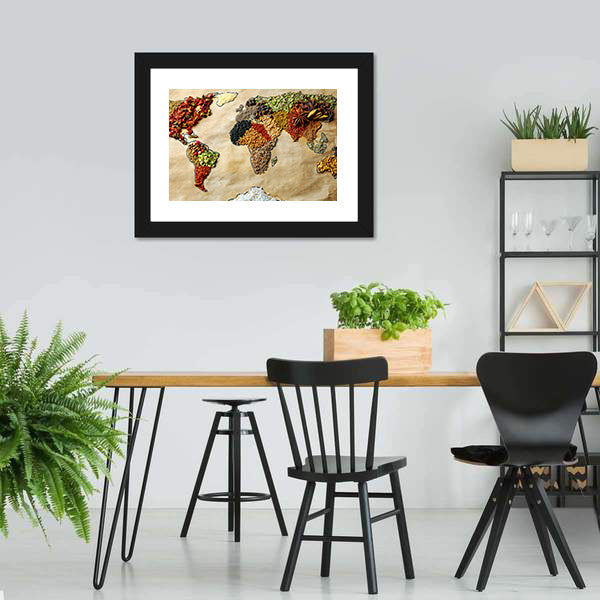 Map Of World Made From Different Spices Canvas Wall Art-5 Horizontal-Gallery Wrap-22" x 12"-Tiaracle
