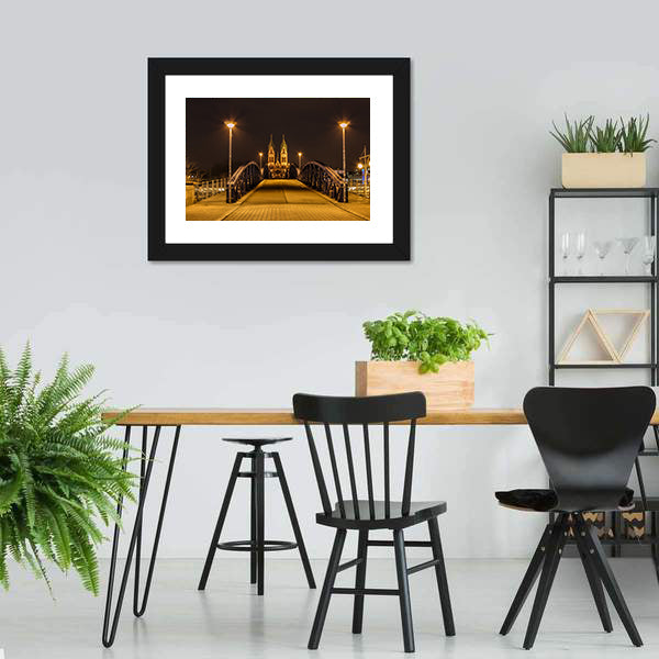 Freiburg Town At Night Canvas Wall Art-5 Horizontal-Gallery Wrap-22" x 12"-Tiaracle