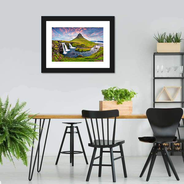 Kirkjufellsfoss Waterfall Canvas Wall Art-5 Horizontal-Gallery Wrap-22" x 12"-Tiaracle