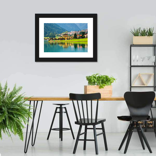 Lake Auronzo with Village Reflection Canvas Wall Art