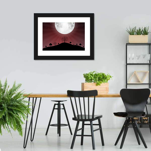 Glowing Full Moon Over Silhouetted Hills Canvas Wall Art