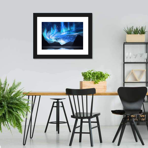 Aurora Borealis Over Mirrored Lake Canvas Wall Art