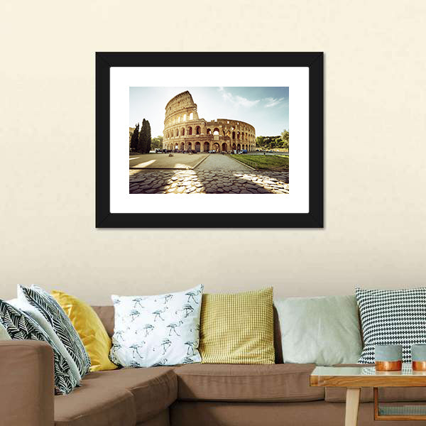 Colosseum In Rome And Morning Sun Italy Canvas Wall Art-5 Horizontal-Gallery Wrap-22" x 12"-Tiaracle