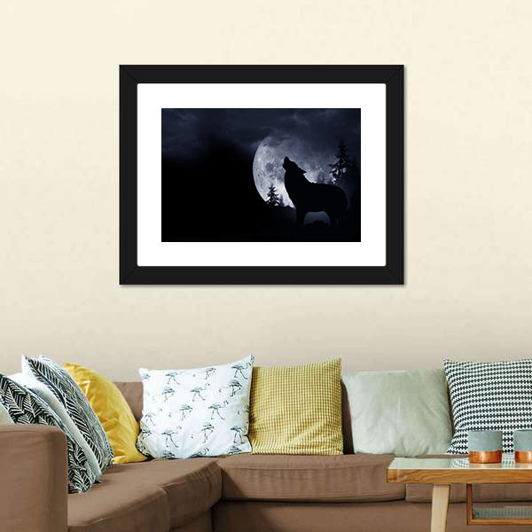 Howling Wolf with Full Moon Canvas Wall Art