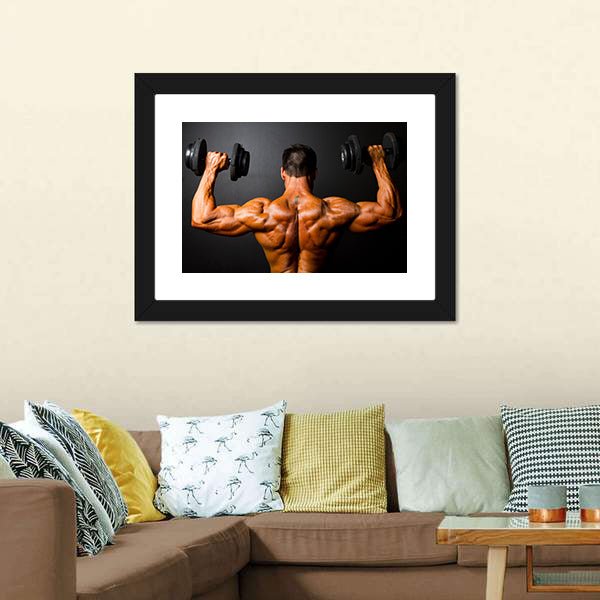 Bodybuilder Training With Dumbbells Canvas Wall Art-5 Horizontal-Gallery Wrap-22" x 12"-Tiaracle