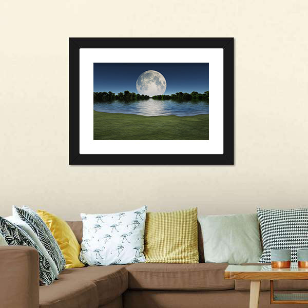 Moon Rise Over Lake Canvas Wall Art-5 Horizontal-Gallery Wrap-22" x 12"-Tiaracle