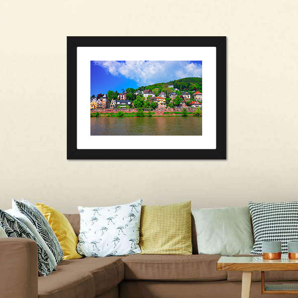 Neckar River Quay Scene Canvas Wall Art