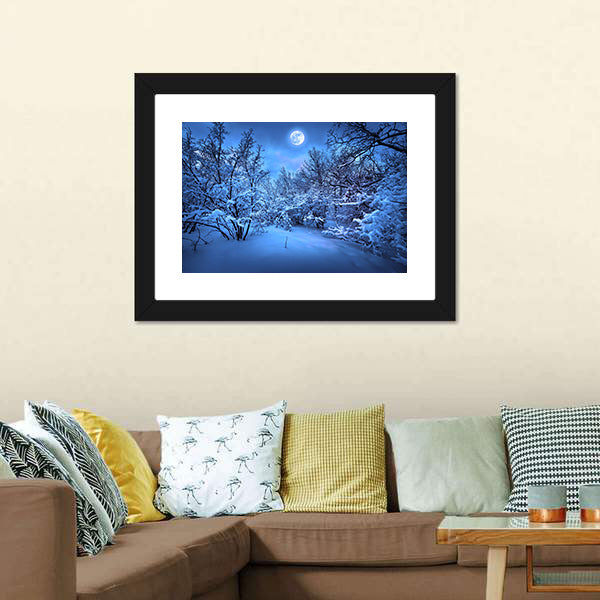 Moonlight Over Snowy Forest Canvas Wall Art