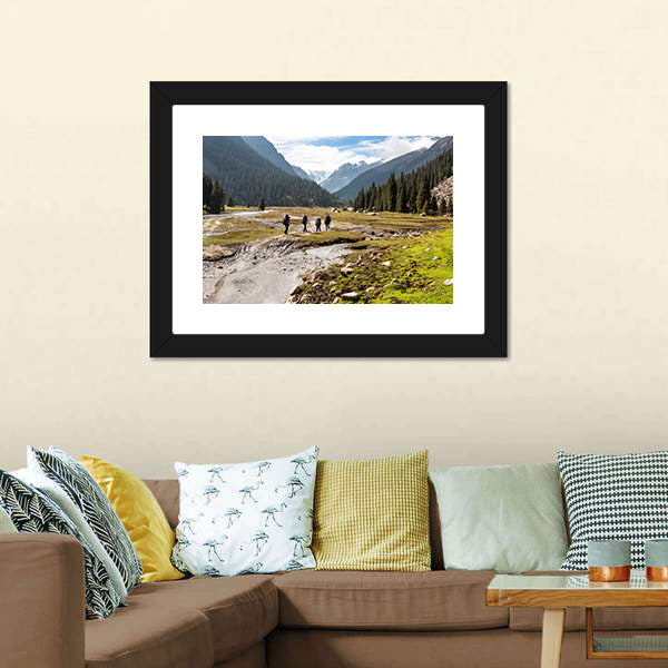 Hikers Climbing On The Tein Shan Mountains Canvas Wall Art-5 Horizontal-Gallery Wrap-22" x 12"-Tiaracle