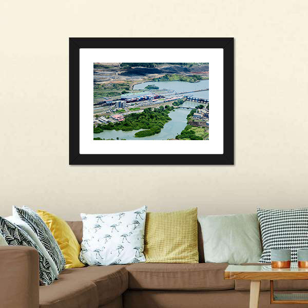 Cargo Ship at Panama Canal Locks Canvas Wall Art