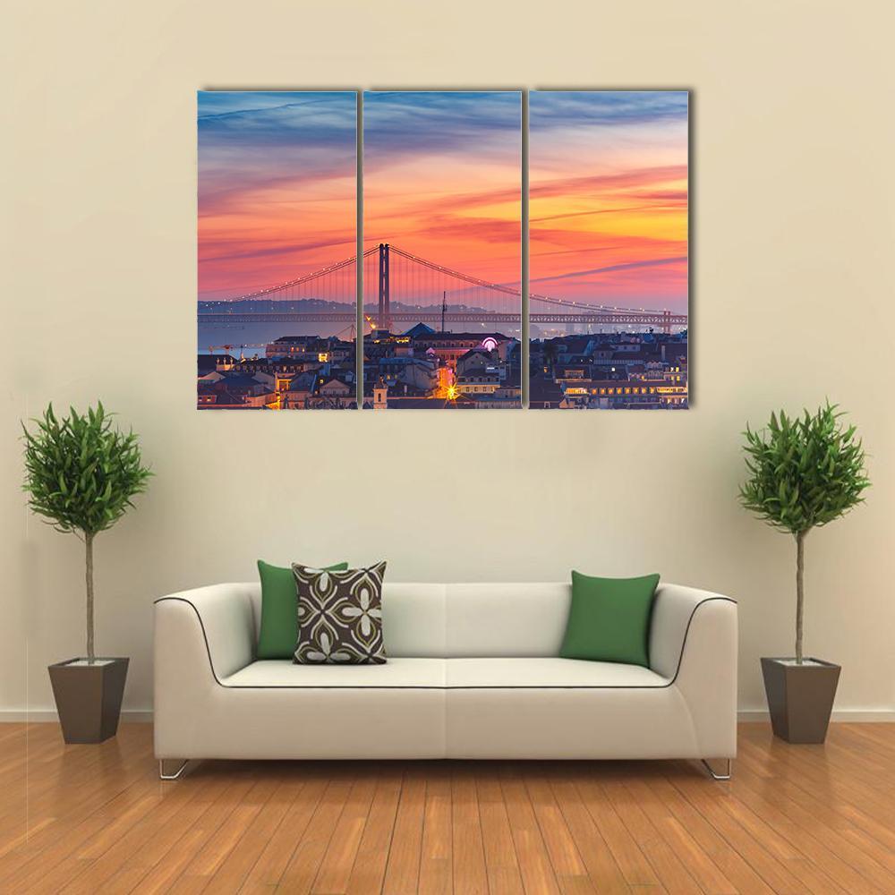 25 De Abril Bridge Canvas Wall Art-3 Horizontal-Gallery Wrap-37" x 24"-Tiaracle