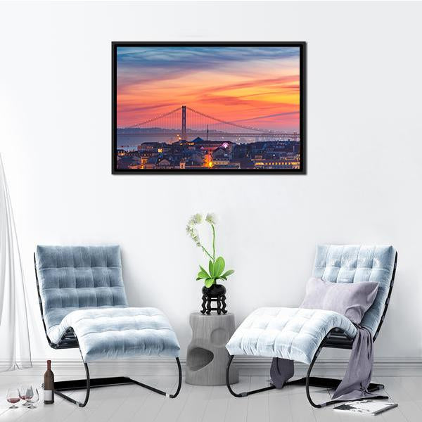 25 De Abril Bridge Canvas Wall Art-3 Horizontal-Gallery Wrap-25" x 16"-Tiaracle
