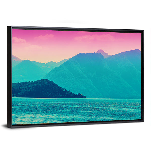 Alpine Mountains And Como Lake Canvas Wall Art-1 Piece-Floating Frame-24" x 16"-Tiaracle
