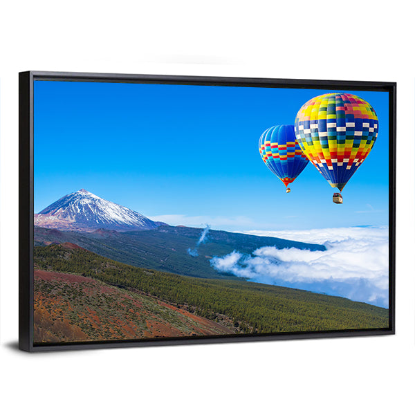 Hot Air Balloons Over Snow-capped Mountain Canvas Wall Art