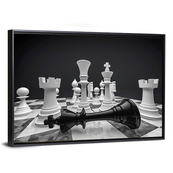 Chess White Wins Canvas Wall Art-1 Piece-Floating Frame-36" x 24"-Tiaracle