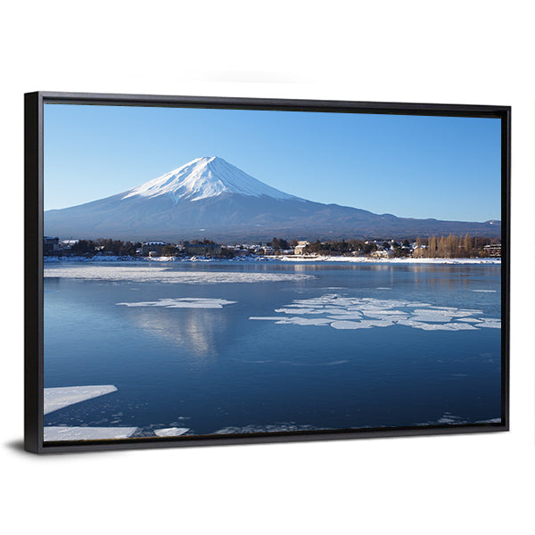 Mount Fuji Over Frozen Lake Canvas Wall Art
