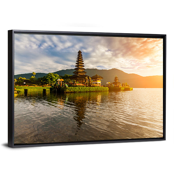Hindu Temple On Bratan Lake Canvas Wall Art-1 Piece-Floating Frame-36" x 24"-Tiaracle