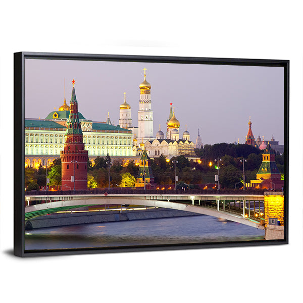 Moscow Kremlin At Dusk Canvas Wall Art-1 Piece-Floating Frame-24" x 16"-Tiaracle
