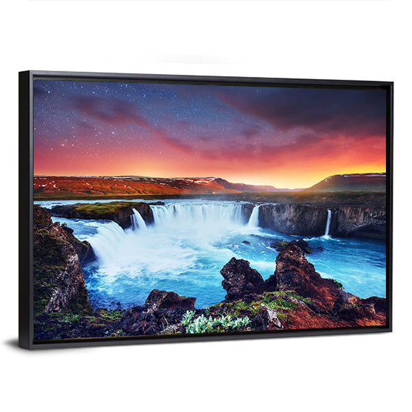 Amazing Godafoss Waterfall Canvas Wall Art-1 Piece-Floating Frame-36" x 24"-Tiaracle