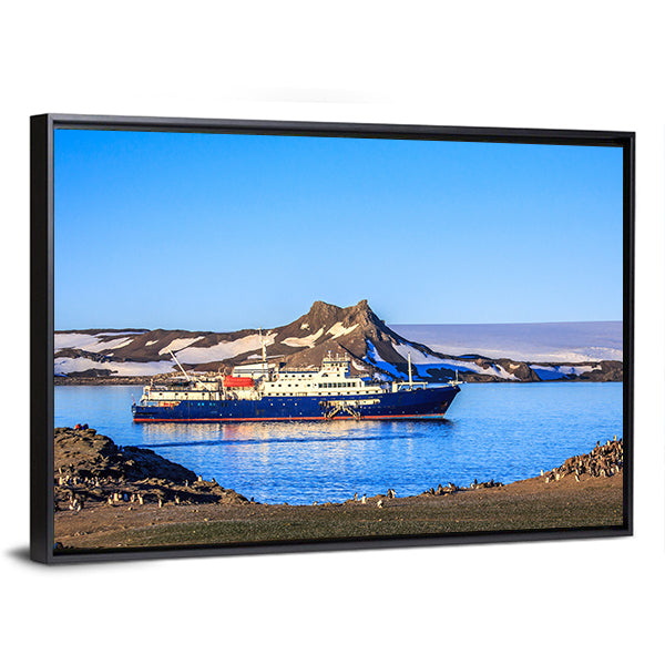 Blue Antarctic Cruise Ship Canvas Wall Art-1 Piece-Floating Frame-36" x 24"-Tiaracle