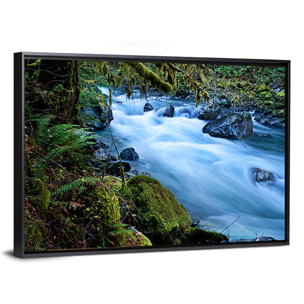 Forest With A River Canvas Wall Art-1 Piece-Floating Frame-36" x 24"-Tiaracle