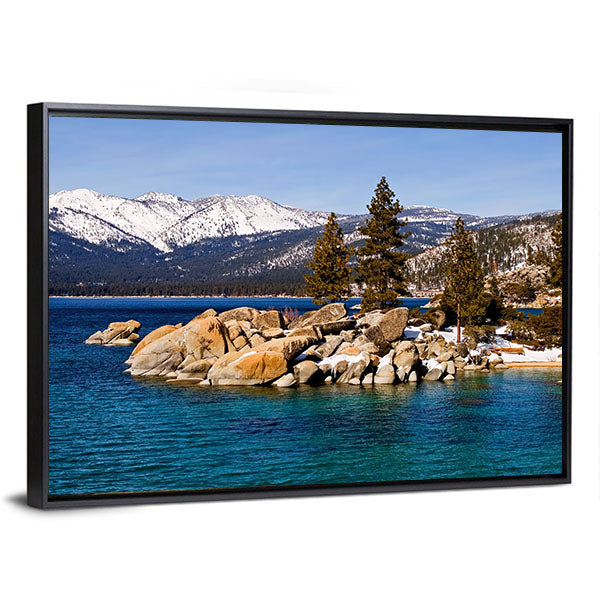 Lake Tahoe In Winter Canvas Wall Art-1 Piece-Floating Frame-36" x 24"-Tiaracle